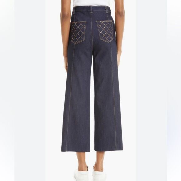 Cinq a Sept Maisie Embellished High Waist Wide Leg Denim Pants Size 8